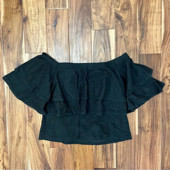 New Banana Republic Black Ruffle Off the Shoulder Shirt  Blouse Size Small - Picture 4 of 12